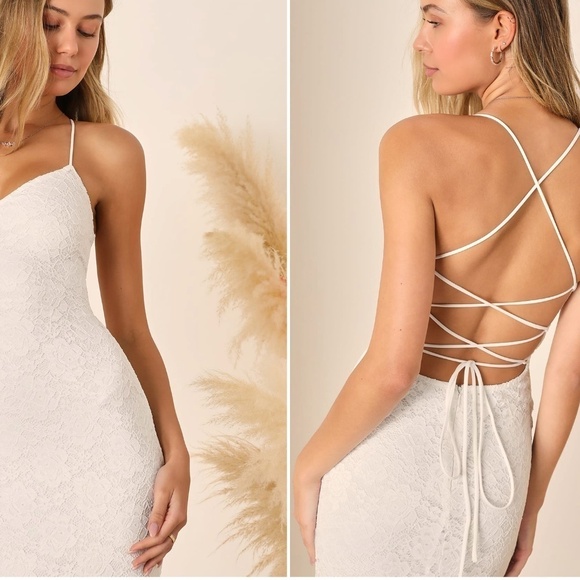 LULU's Elegant Sexy Wedding Bridal Shower Engagement Lace Flowy Corset Back Maxi - Picture 4 of 4